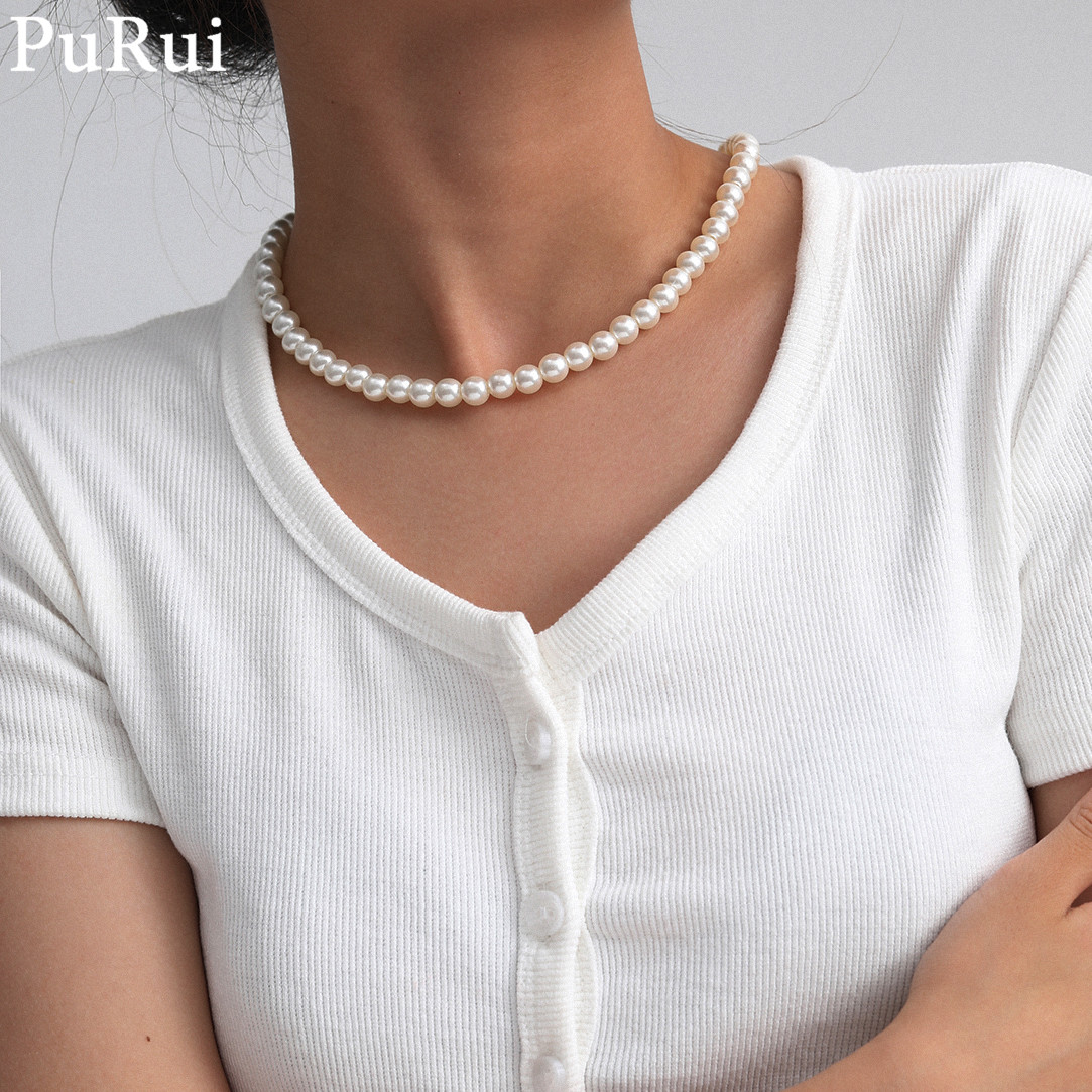 Pearl Choker Necklace Vintage - Minimalist Imitation Pearl Choker Necklace for