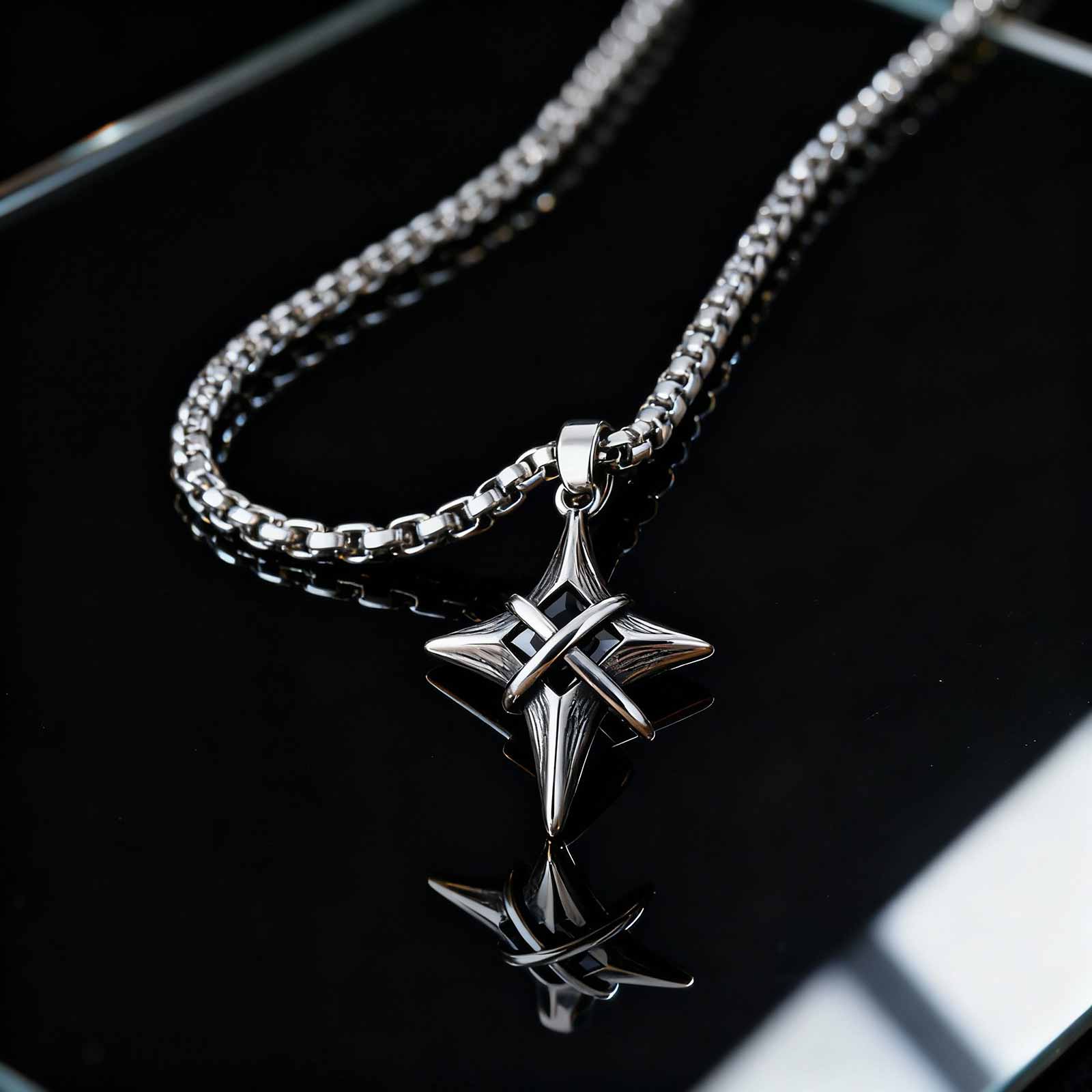Anime Pendant Necklace - Minimalist Fashion Black Zircon Star Cross