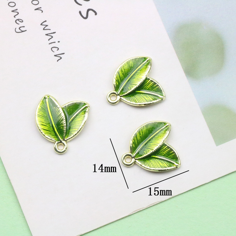 Earrings - 11Pcs Drop Oil Pearl Green Leaf
