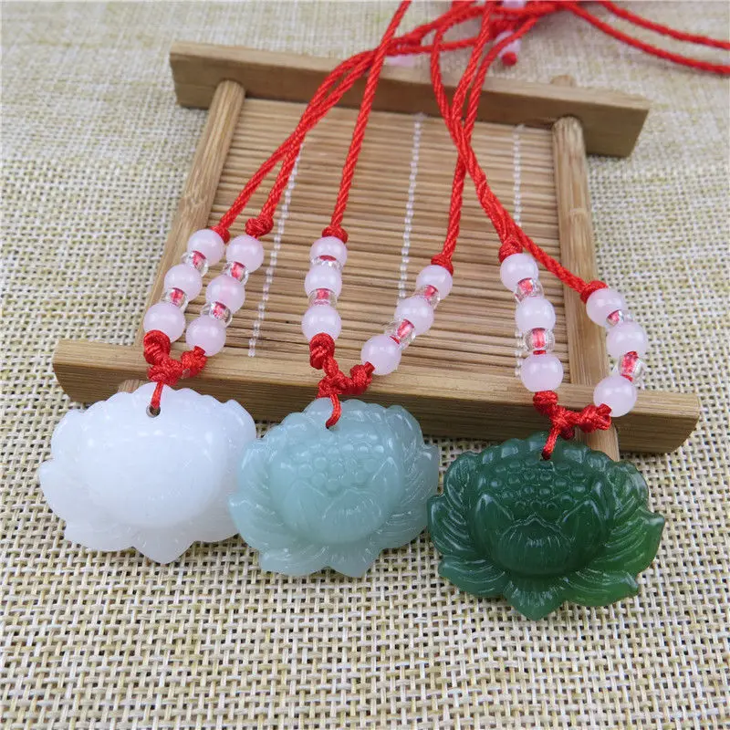 Natural Green Jade Lotus Penda - Necklaces review and price