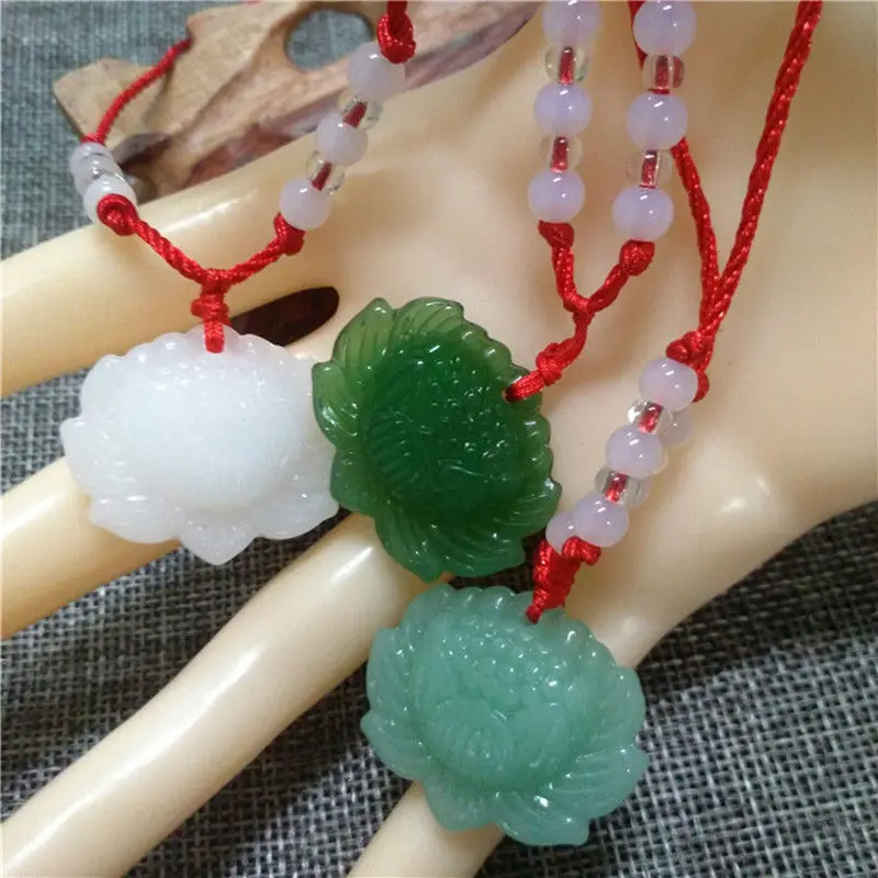 Natural Green Jade Lotus Penda - Necklaces review and price