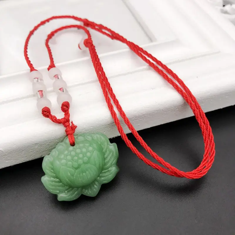 Natural Green Jade Lotus Penda - Necklaces review and price