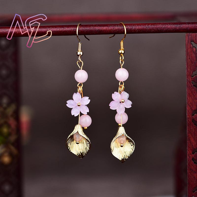Pink Natural Jade Flower Earri - Earrings review and price