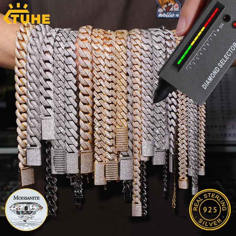 TUHE Unisex D Color Moissanite - Cuban Link Chain 12Mm review and price