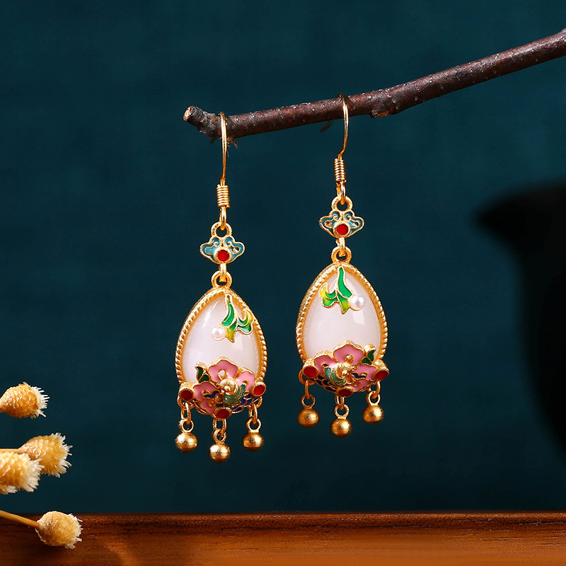 Natural Jade Flower Earrings C - Earrings review and price