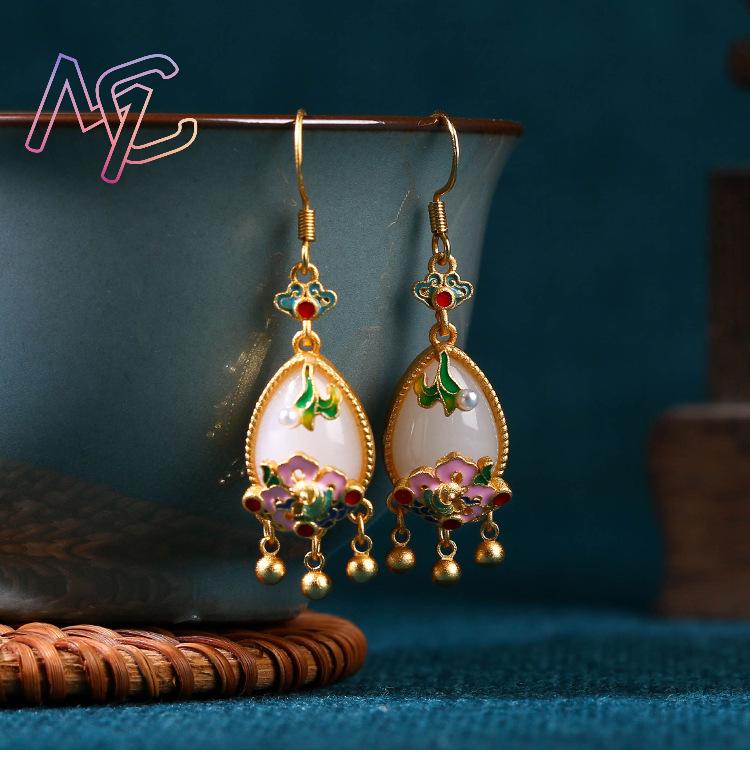 Natural Jade Flower Earrings C - Earrings review and price