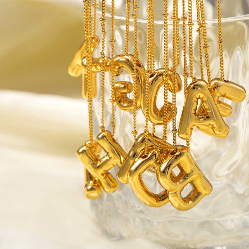 CARLIDANA Bubble 26 Letters Na - Initial Letter Necklace 18K Gold review and price